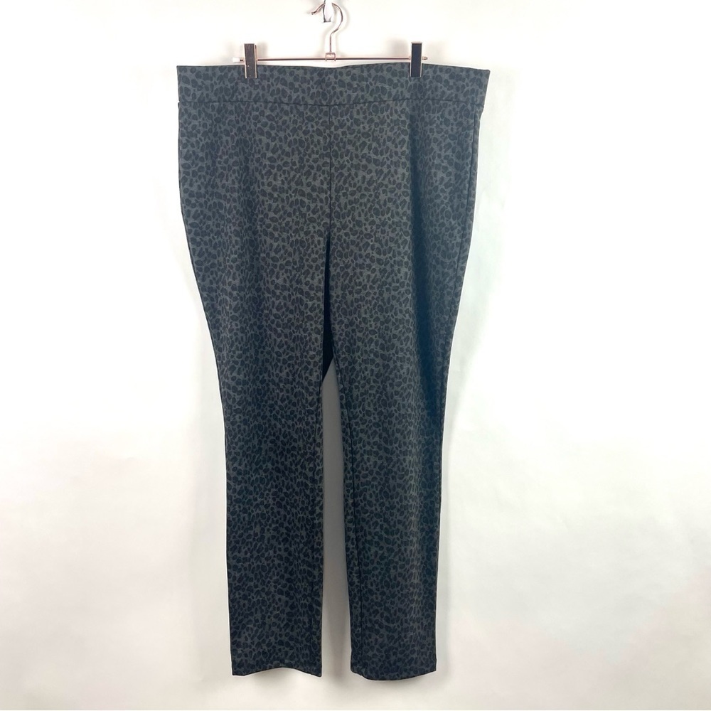NYDJ Pull On Straight Leg‎ Knit Pants Gray Leopard Print Soft & Stretchy Size 16